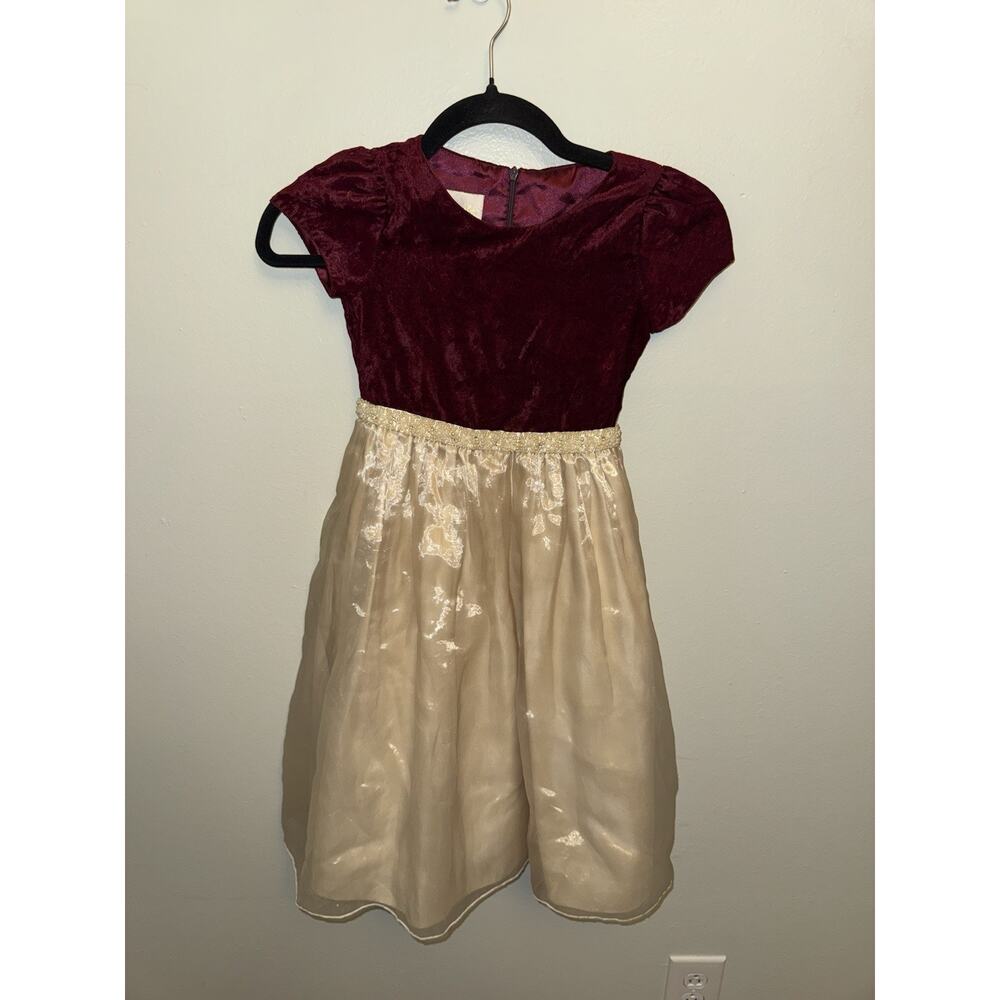 Girls Size 6X Cinderella Dress Formal Party Wedding Dress White Lace/Burgundy